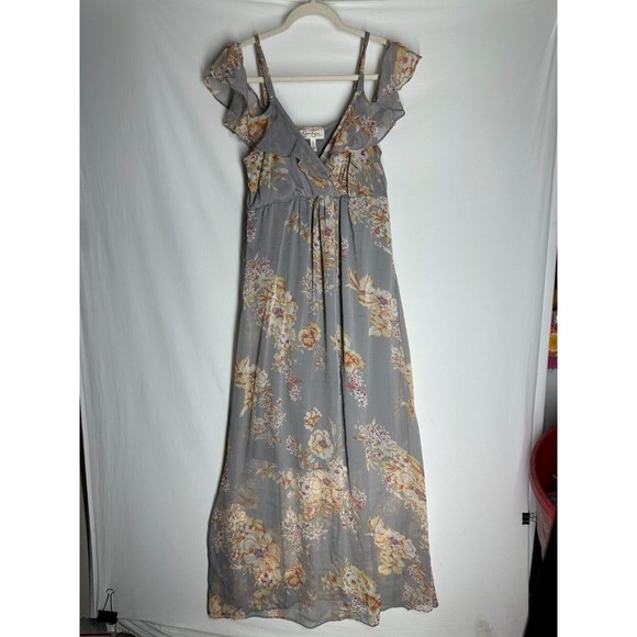 Jessica Simpson Maternity Floral Print Maxi Dress Cold Shoulder Size Medium - Picture 8 of 10